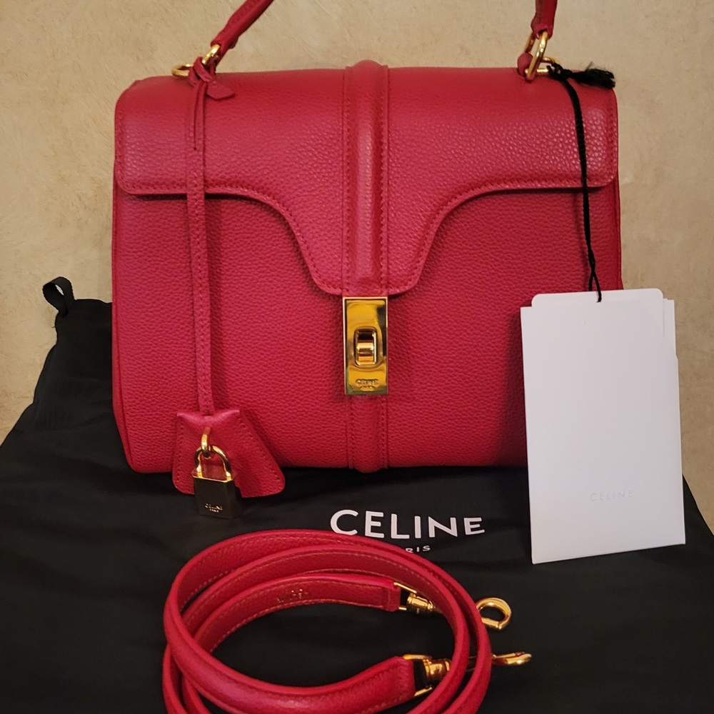 CELINE
Grained Calfskin Small 16 Top
Handle Bag Red